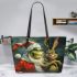 grinchy smile and dancing santaclaus Leather Tote Bag