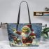 grinchy smile and dancing santaclaus and Reindeer show Leather Tote Bag