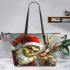 grinchy smile and dancing santaclaus and Reindeer show Leather Tote Bag