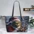 grinchy smile and dancing santaclaus Leather Tote Bag