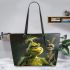 grinchy smile and dancing skeleton king rabbit toothless Leather Tote Bag