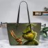 grinchy smile and scubydo show Leather Tote Bag