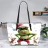 grinchy with black sunglass and dancing santaclaus Leather Tote Bag