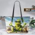 grinchy with black sunglass drink juice fruit Leather Tote Bag