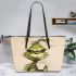 Grinchy with missing front teeth drink coffee leather tote bag