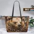 Grizzly bear with dream catcher leather tote bag