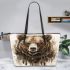 Grizzly bear with dream catcher leather tote bag