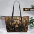 Grizzly bear with dream catcher leather tote bag