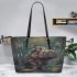 Hippo with dream catche leather tote bag