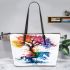 Horse and tree of life colorful drawing leather tote bag