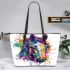 Horse head colorful ink splash and paint drips leather tote bag