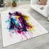 Horse head colorful ink splash and paint drips area rugs carpet
