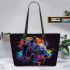 Horse head in the style of colorful paint splashes leather tote bag