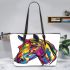 Horse head in the style of simple shapes leather tote bag