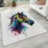 Horse head watercolor splashes area rugs carpet