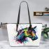 Horse head watercolor splashes leather tote bag