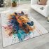 Horse head watercolor splashes area rugs carpet