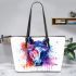 Horse head watercolor splashes leather tote bag