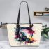 Horse head with a splash of color leather tote bag