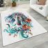 Horse head with turquoise and teal feathers area rugs carpet