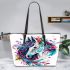 Horse head with turquoise and teal feathers leather tote bag