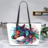 Horse head with turquoise and teal feathers leather tote bag