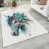 Horse head with turquoise and teal flowers area rugs carpet