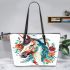 Horse head with turquoise and teal flowers leather tote bag