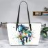 Horse splashes and drips with colors leather tote bag