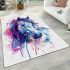 Horse watercolor splash with ink drips area rugs carpet