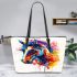 Horse watercolor splash with ink drips leather tote bag