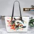 Horse with leaves colorful ink painting leather tote bag