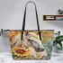 Horse with sunflower watercolor leather tote bag