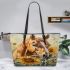 Horse with sunflower watercolor leather tote bag