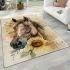 Horse with sunflower watercolor area rugs carpet