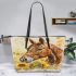 Horse with sunflower watercolor leather tote bag