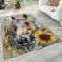 Horse with sunflower watercolor area rugs carpet