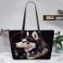 Husky with dream catcher leather tote bag