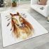 Indian horse with white feathers in its mane area rugs carpet