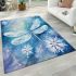 Iridescent dragonfly in a winter wonderland area rugs carpet