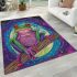 Iridescent neon pink and green tree frog on bamboo stick area rugs carpet