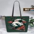 Japanese print of a panda samurai with a katana leather tote bag