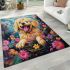 Joyful pup among colorful blossoms area rugs carpet