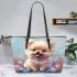 Kawaii cute adorable fluffy furry baby puppy brown beige fur leather tote bag