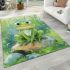 Kawaii cute smiling frog with big eyes sitting on rocks in the jungle area rugs carpet