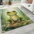 Kawaii cute smiling frog with big eyes sitting on rocks in the jungle area rugs carpet