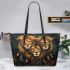 Lions smile with dream catcher leather tote bag