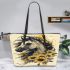 Majestic horse with flowing mane adorned in sunflowers leather tote bag