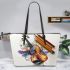 Melodic Dragonflies with music note violin Leather Tote Bag