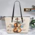 Melodic Dragonflies with music note violin Leather Tote Bag